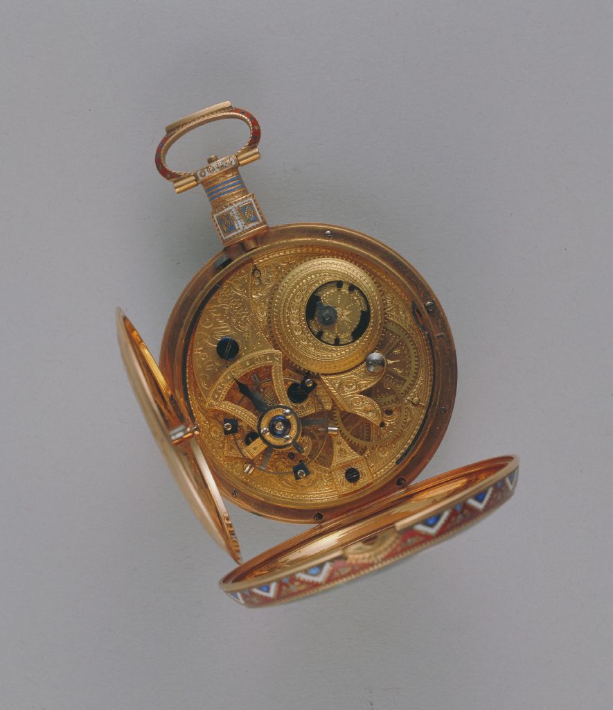 图片[3]-Copper gilded enamel pocket watch with flute pattern-China Archive